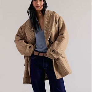 Free People Tan Herringbone Trench Coat